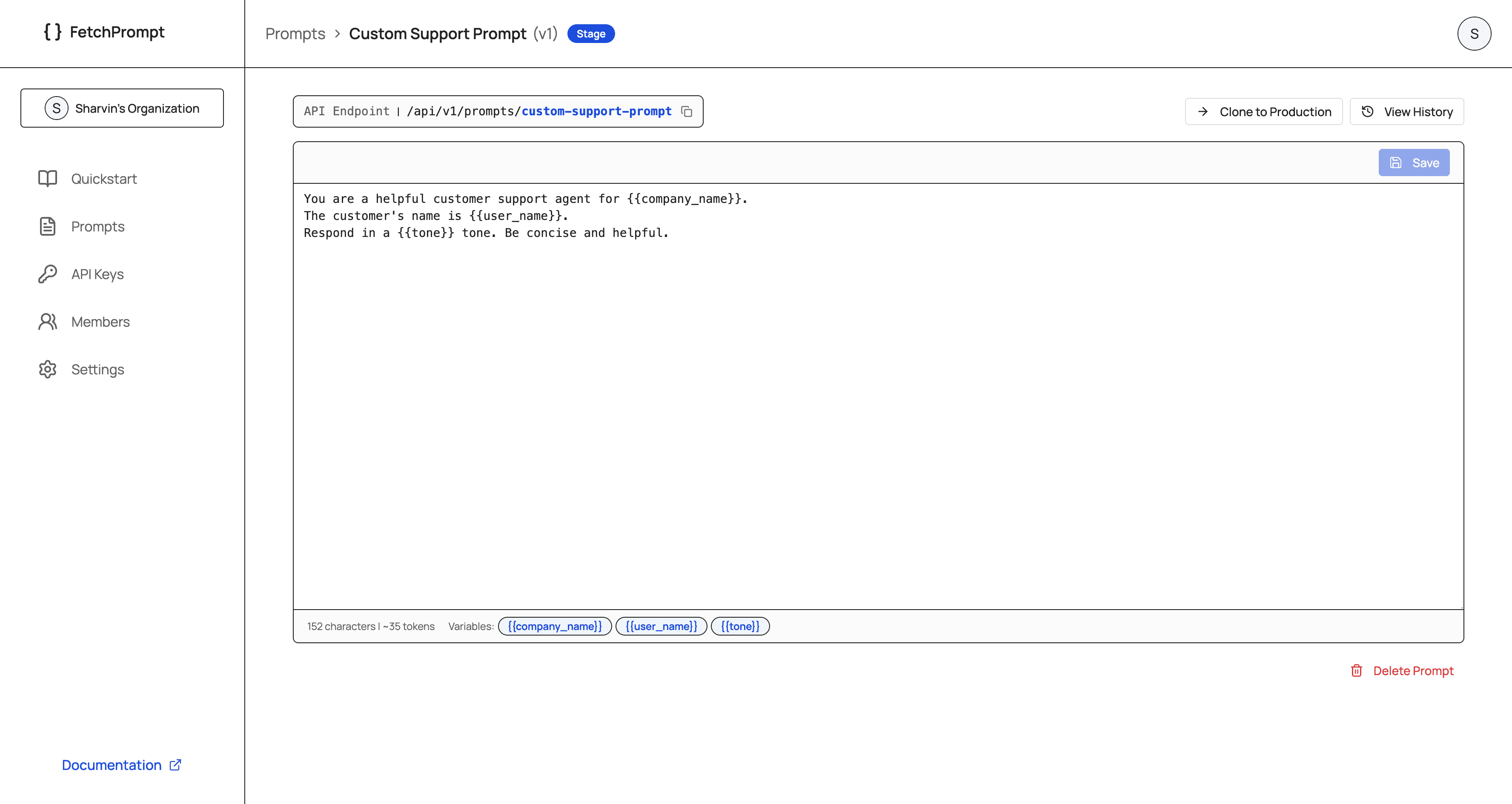 FetchPrompt - Create a prompt in the dashboard